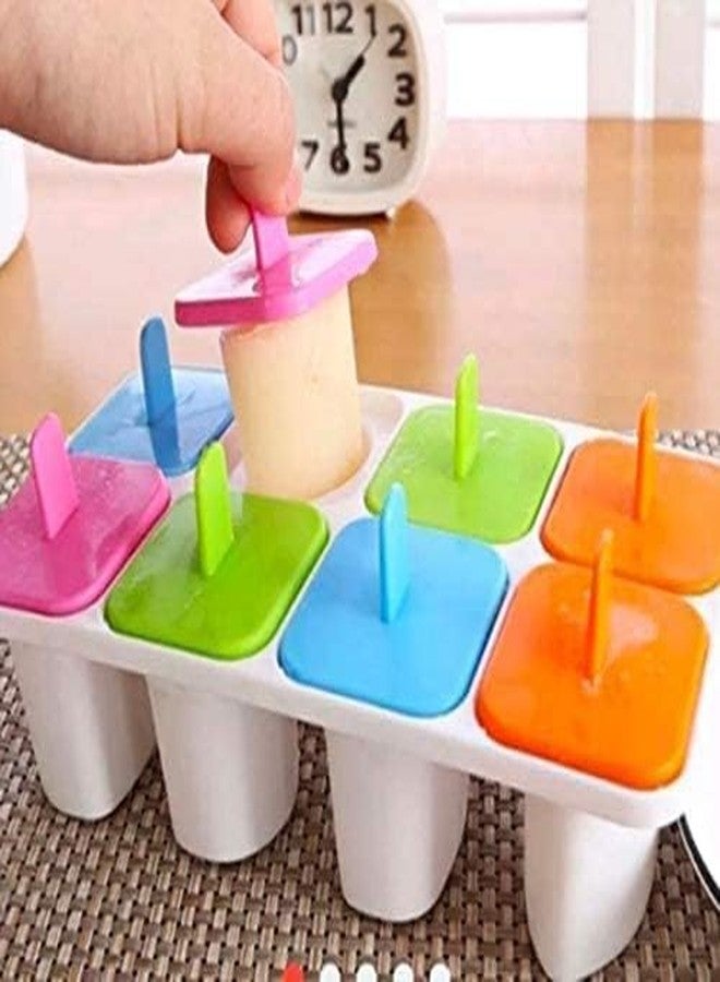GRANTH ENTERPRISE 8 Slot Plastic Reusable Ice Pop Makers, Homemade Popsicle Frozen Ice Cream Moulds Tray Kulfi Candy Ice Lolly Mold Tray With Stick For Children & Adults,15X10X10 Cm - Image 3